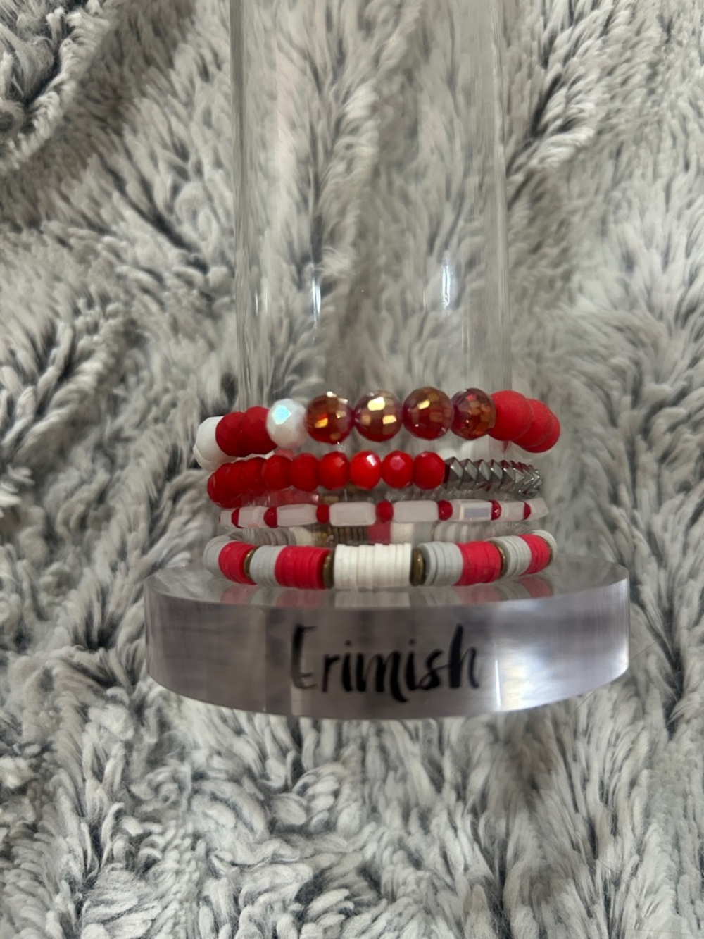 Erimish Red & White Beaded Stack Bracelet Set with Gold and silver Accents